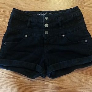 High waisted black denim shorts